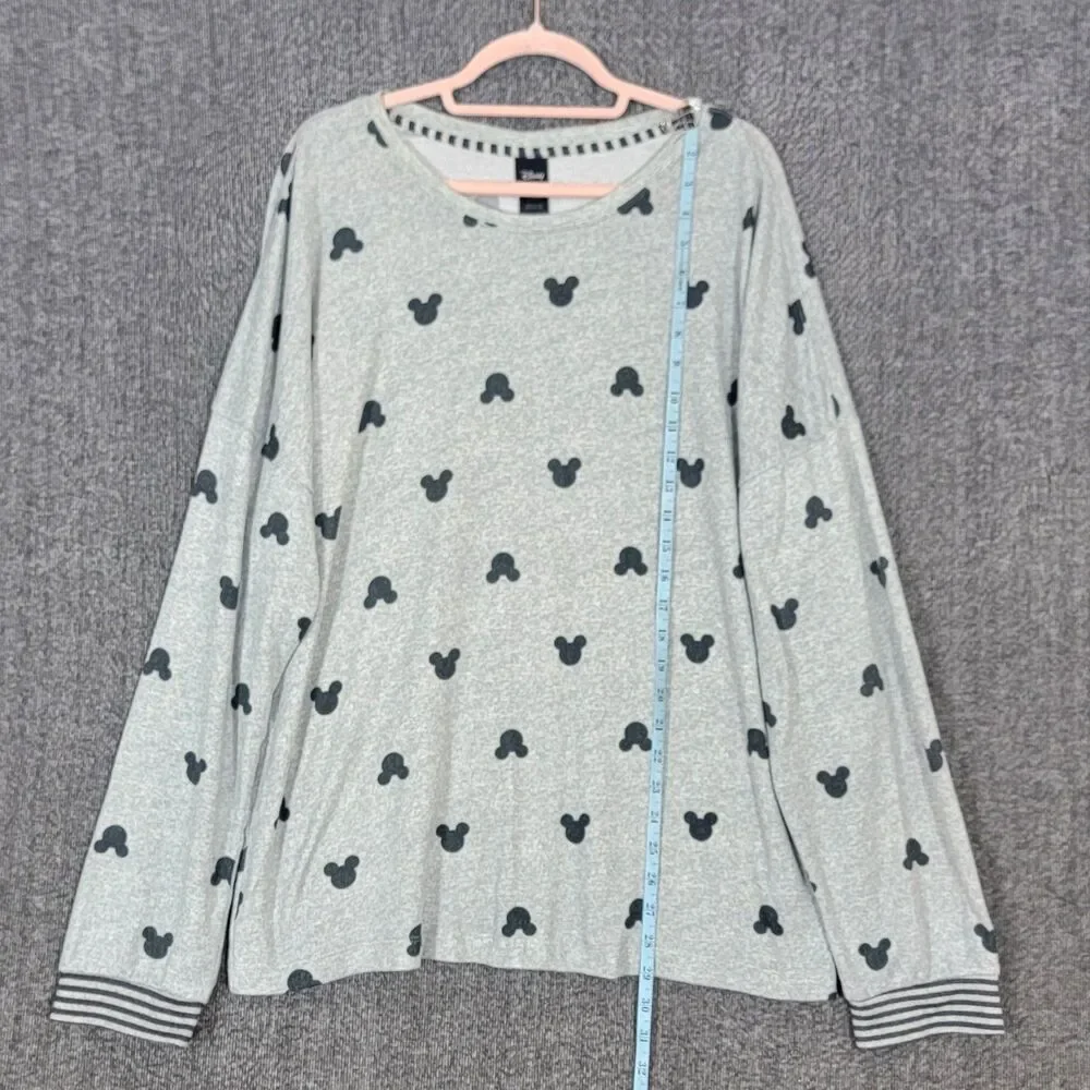 Disney Pajama Top Womens XL Gray Mickey Mouse All Over Print Lounge Sleepwear